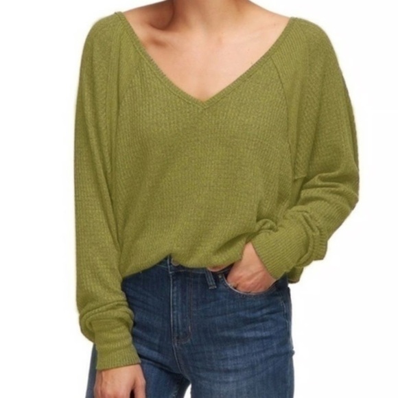 Free People Tops - Free People Sage Green V-Neck Sweater